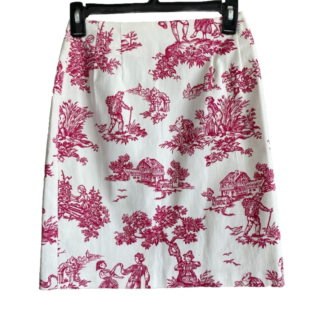 Vintage Leggiadro Womens Cotton Farmer Graphic Print Skirt White Pink Size 6